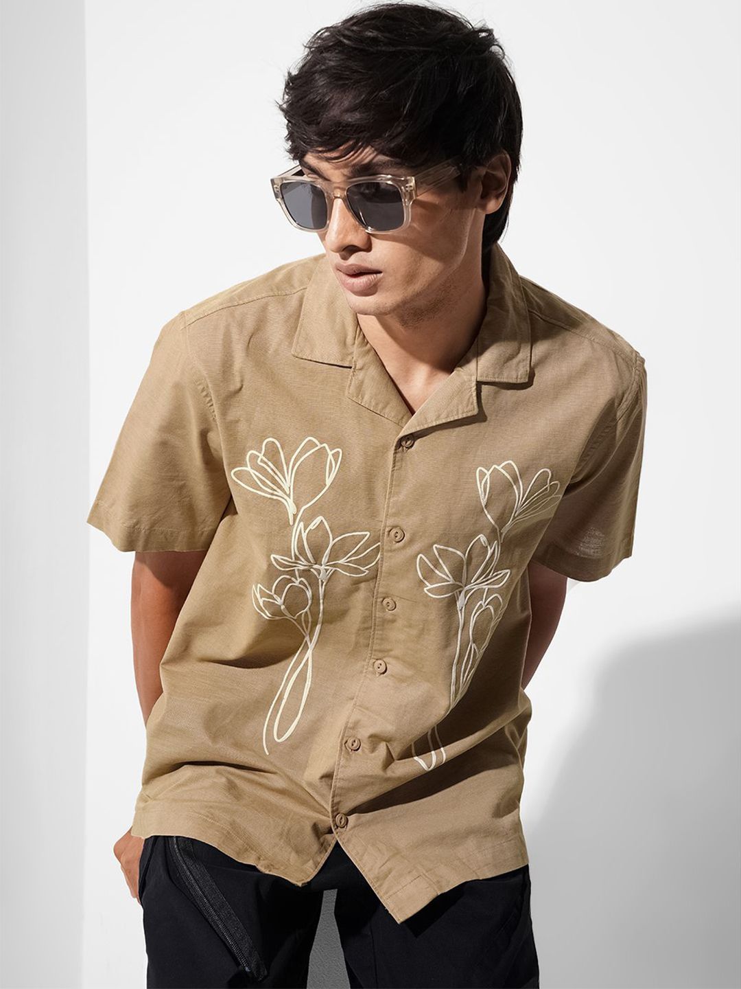 People Men Relaxed Fit Geometric Printed Cuban Collar Cotton Casual Shirt-picture-23
