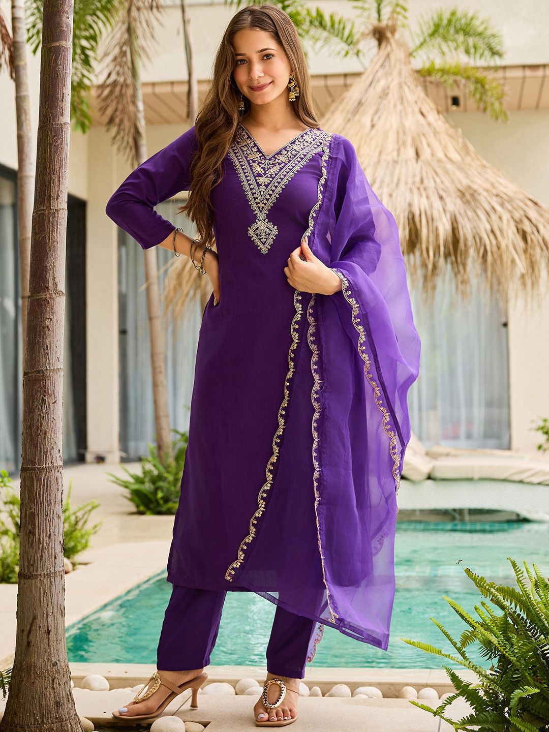 Brand Hill Women Ethnic Motifs Embroidered Regular Sequinned Kurta with Trousers & Dupatta-picture-10