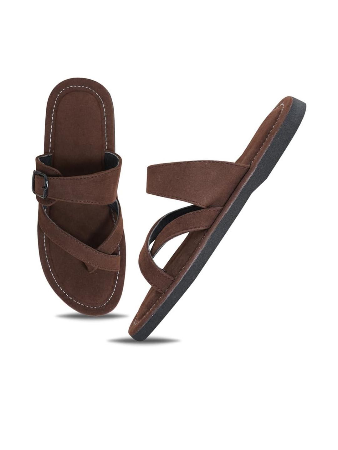 DFR Men Brown Fabric Comfort Sandals-image-9