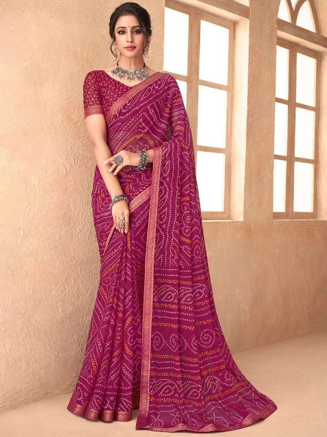 DURGA EMPORIO Bandhani Printed Pure Chiffon Saree With Blouse-picture-28