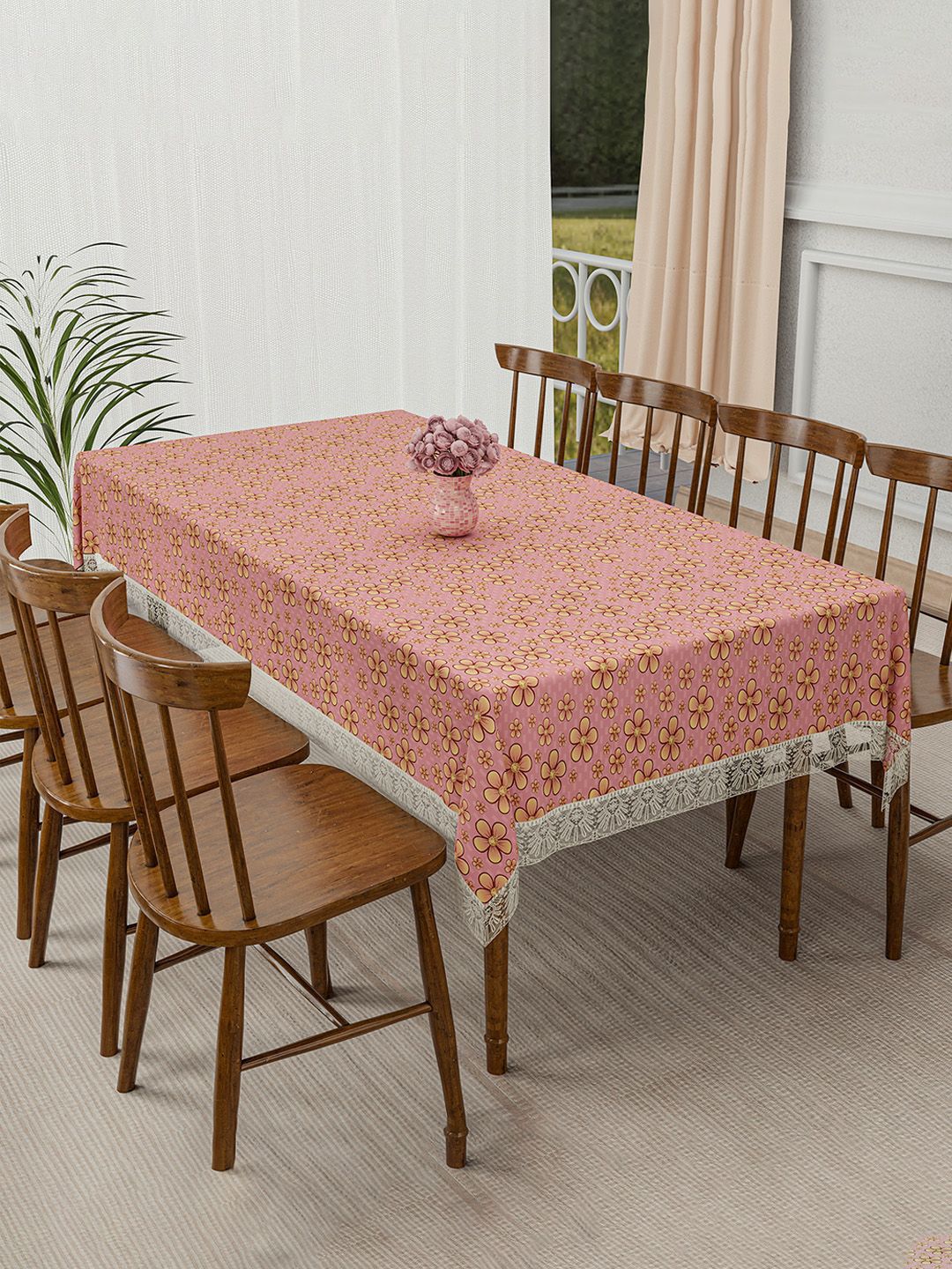 Kuber Industries Purple Floral Waterproof Plastic 6-Seater Table Cover-picture-44