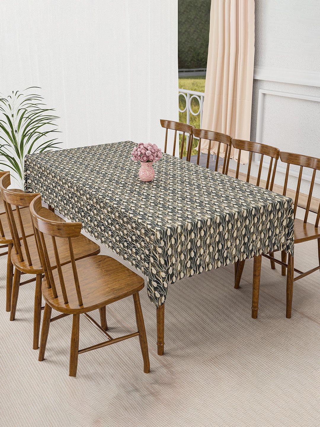 Kuber Industries Brown & Beige Printed Waterproof 6-Seater Table Cover