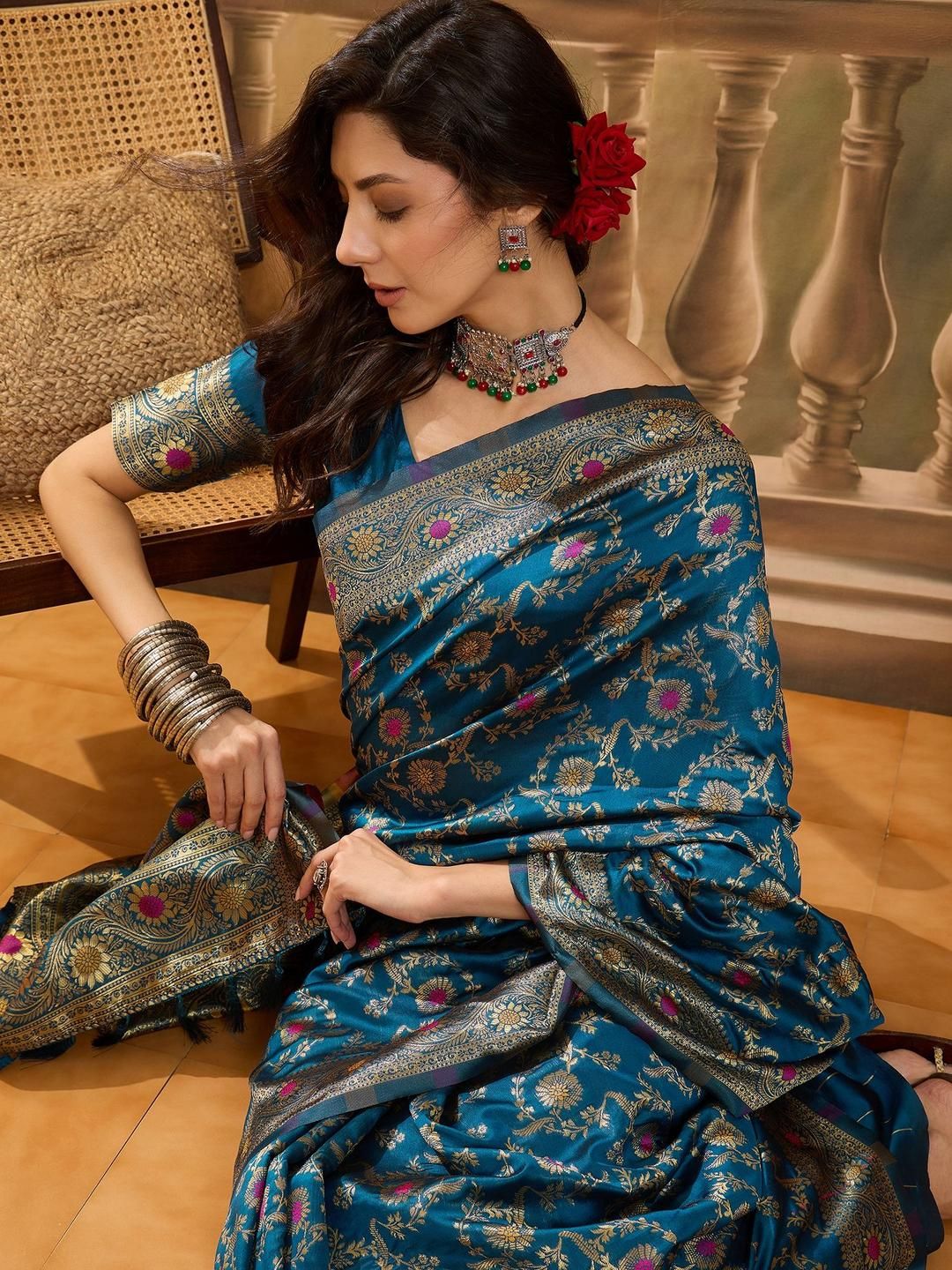 SHADOW & SAINING Ethnic Motifs Zari Woven Design Banarasi Saree-picture-53