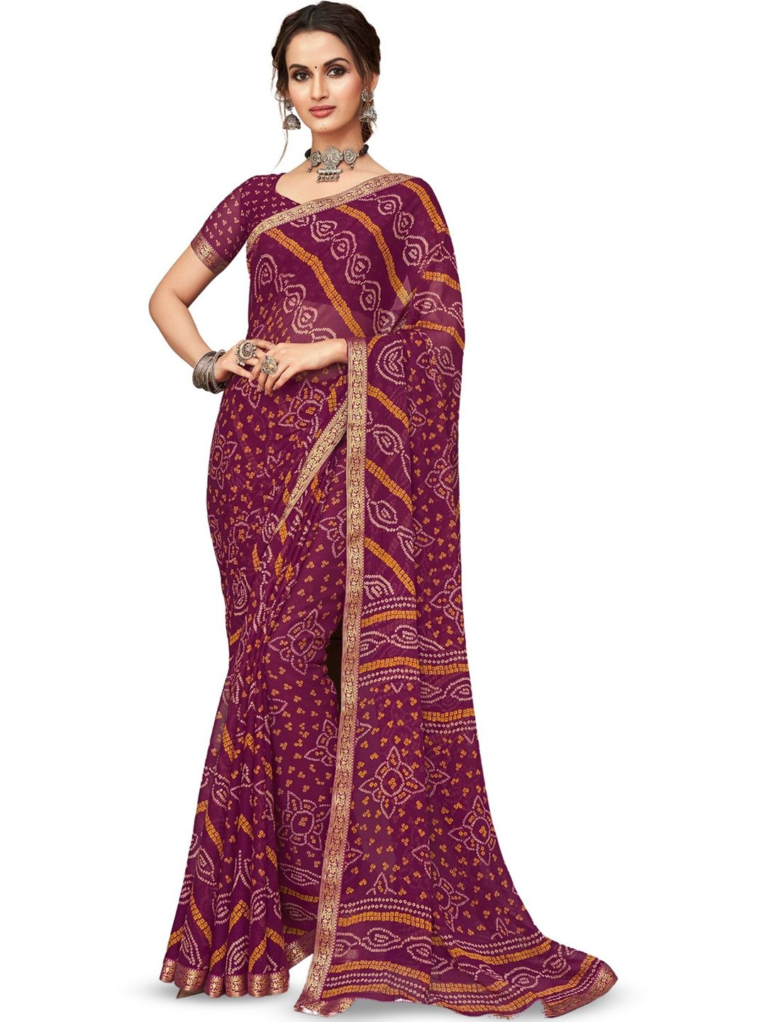 DURGA EMPORIO Bandhani Printed Chiffon Saree With Blouse-picture-33