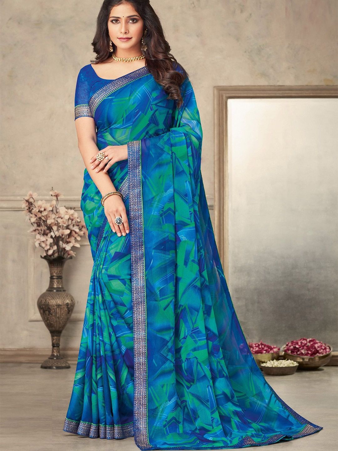 DURGA EMPORIO Abstract Printed Pure Chiffon Saree With Blouse-picture-40