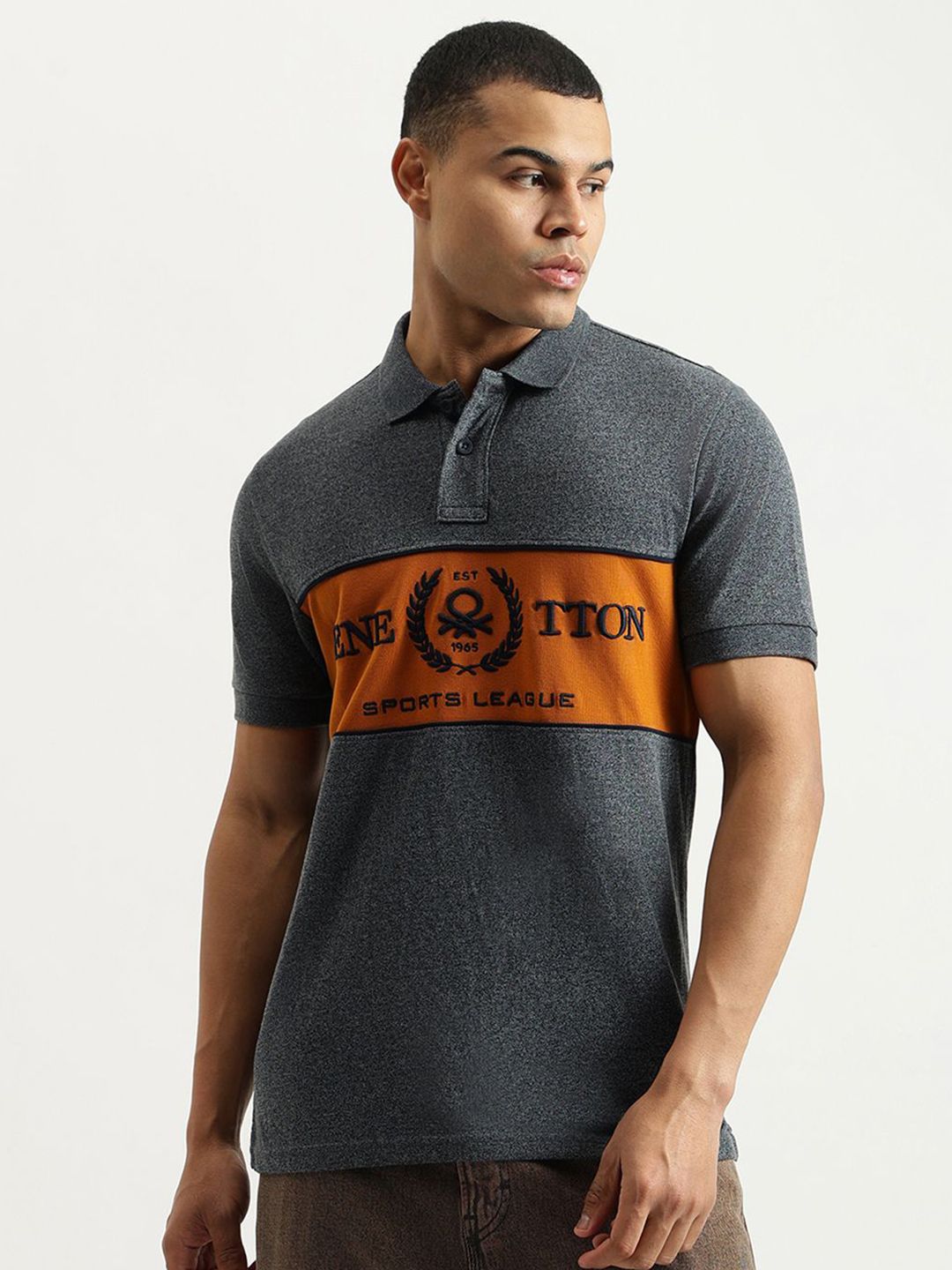 United Colors of Benetton Men Brand Logo Printed Polo Collar Pure Cotton T-shirt-picture-51