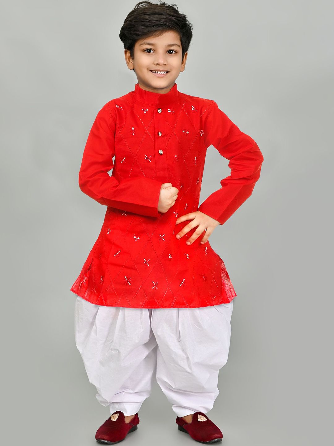 TAKE STYLE Boys Embroidered Regular Thread Work Pure Cotton Kurta with Patiala-picture-12