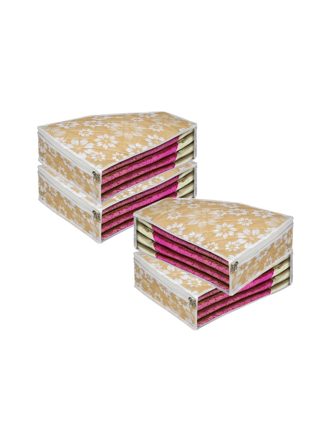 Aura Gold-Toned & White 4 Pieces Printed Storage Bag Organisers-picture-15