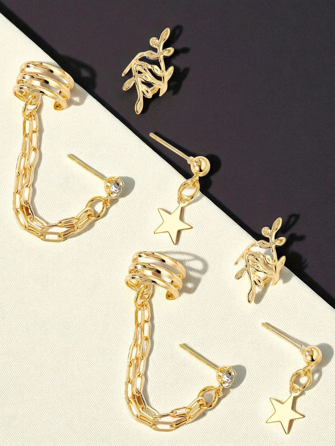 OOMPH Set Of 3 Spherical Shaped Artificial Stone Studded Ear Cuffs-image-14