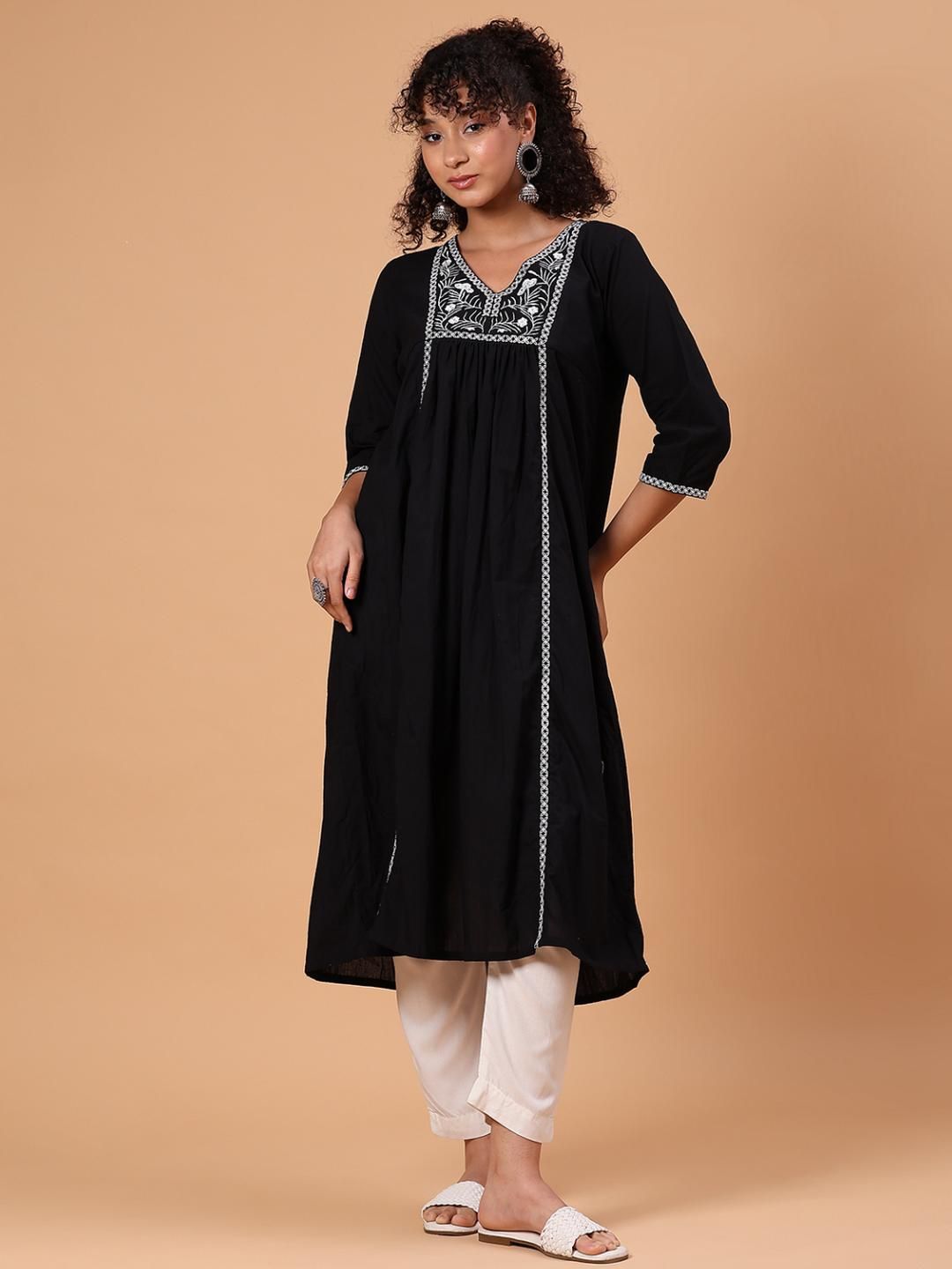LIMEROAD Women Black Cotton Kurtas-image-35