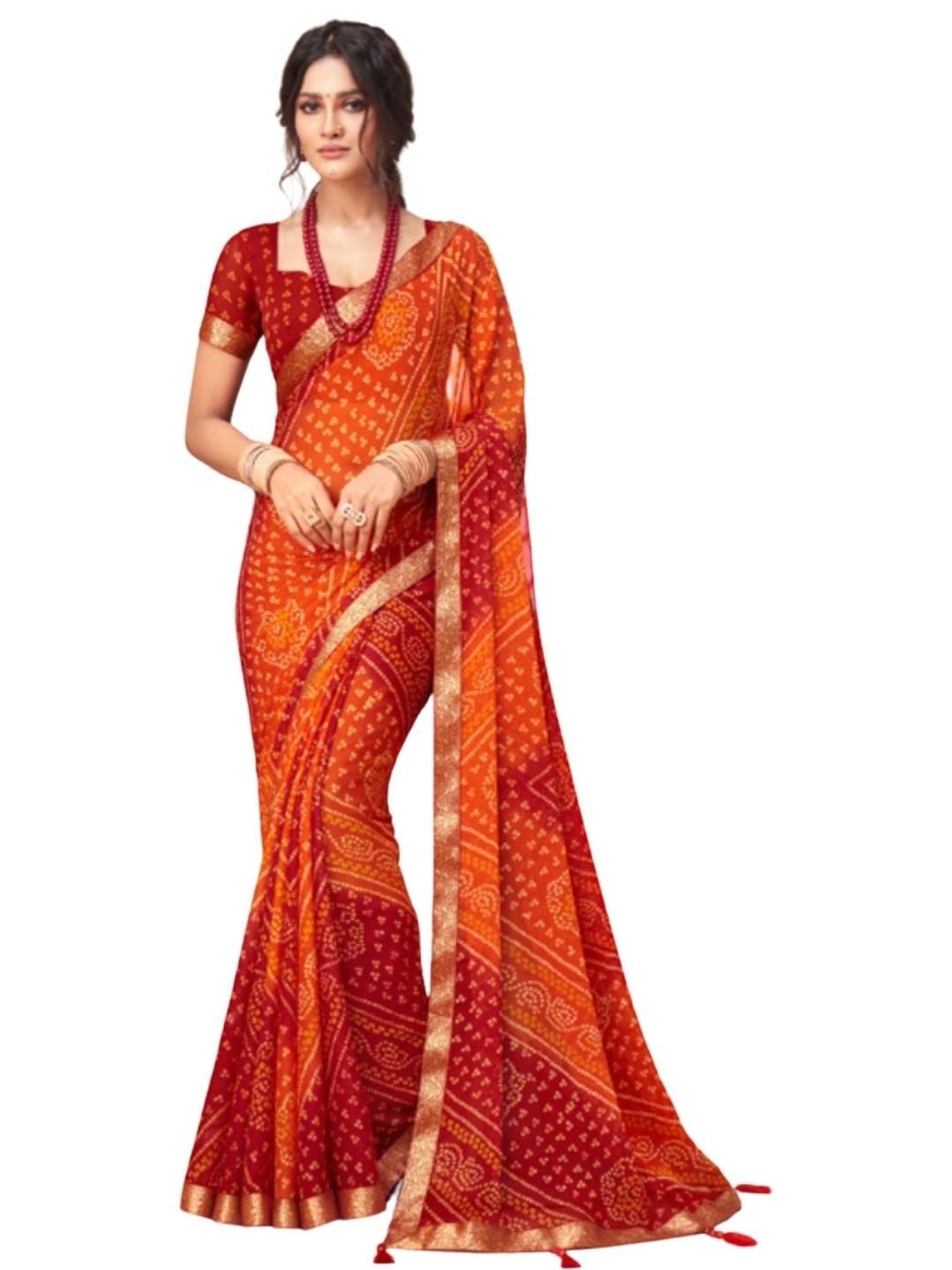 DURGA EMPORIO Bandhani Printed Zari Pure Chiffon Saree-picture-35