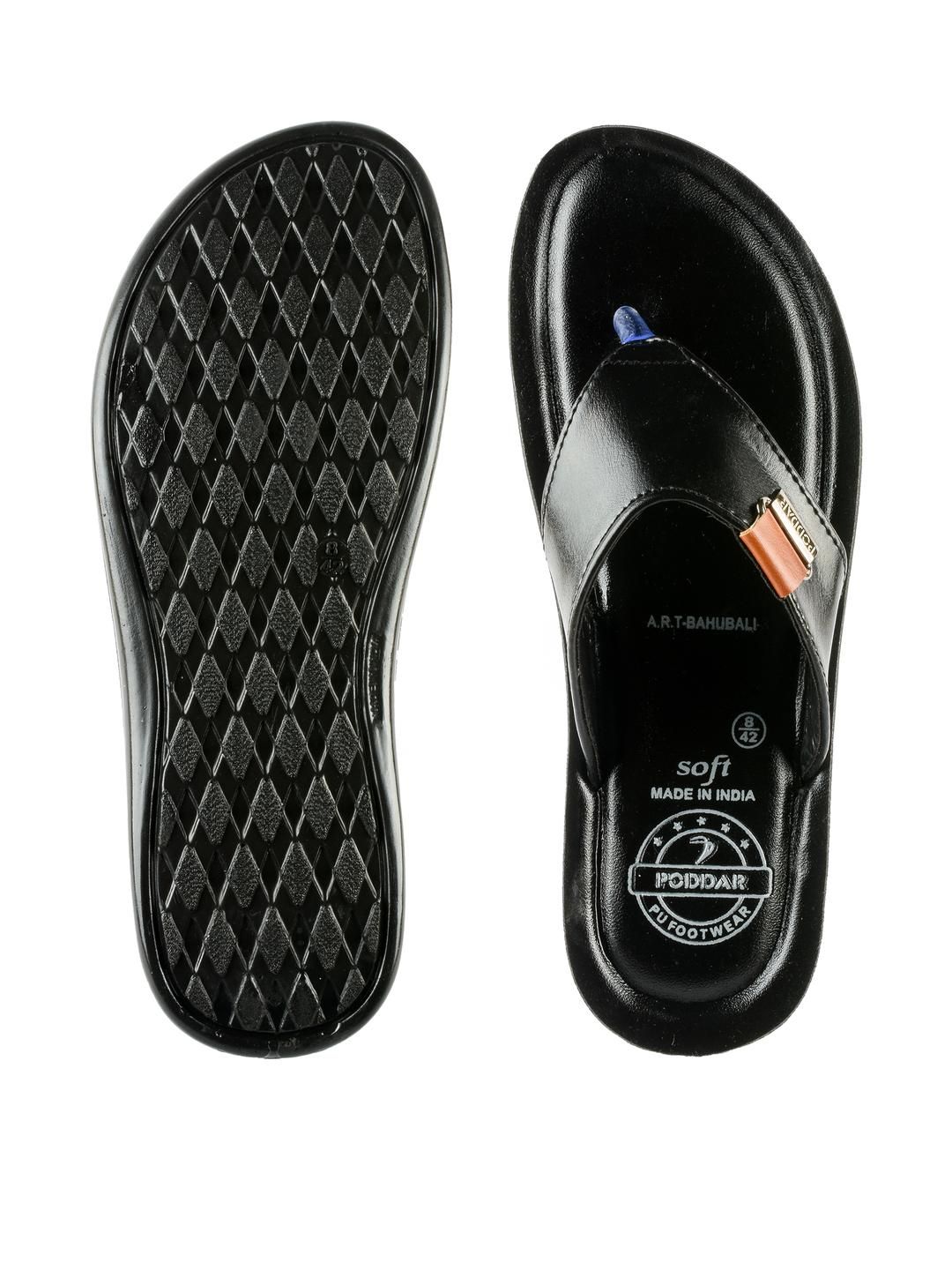 Poddar Men Black & Tan Solid One Toe Slip On PU Flats-picture-12