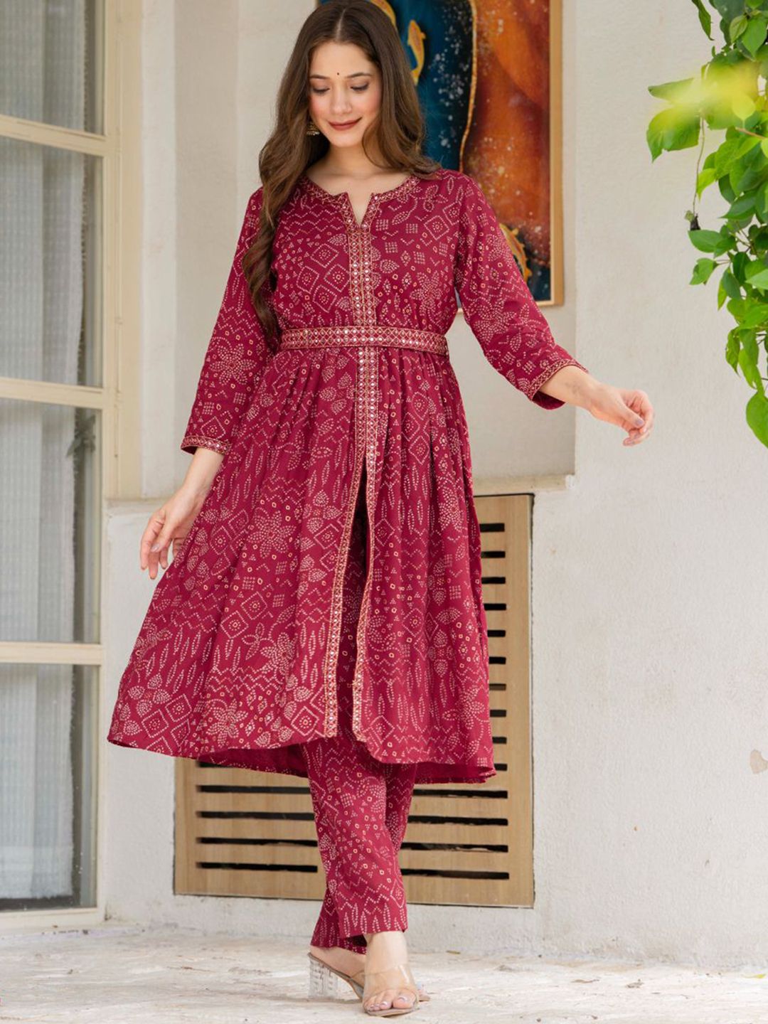 BAESD Women Ethnic Motifs Embroidered Cotton A-Line Kurta with Trousers-picture-22