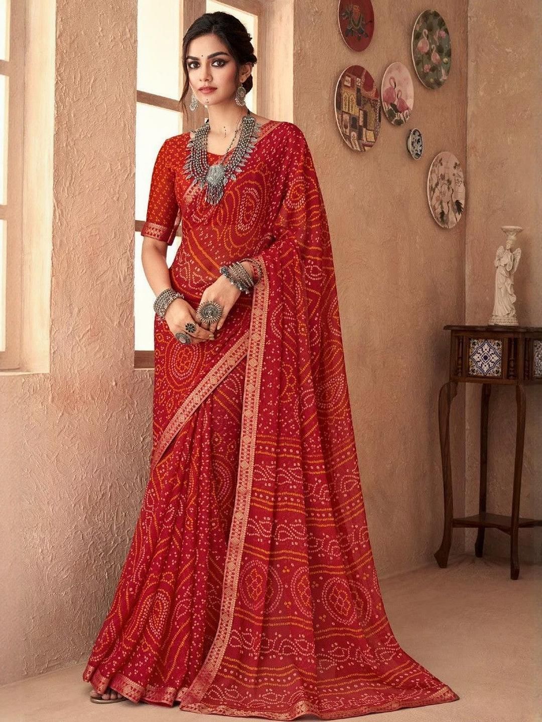 DURGA EMPORIO Bandhani Embroidered Pure Chiffon Bandhani Saree-picture-38