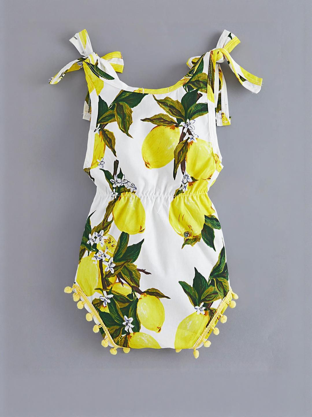 Hopscotch Girls Yellow Lemon Drop Tie-up Onesie-picture-36