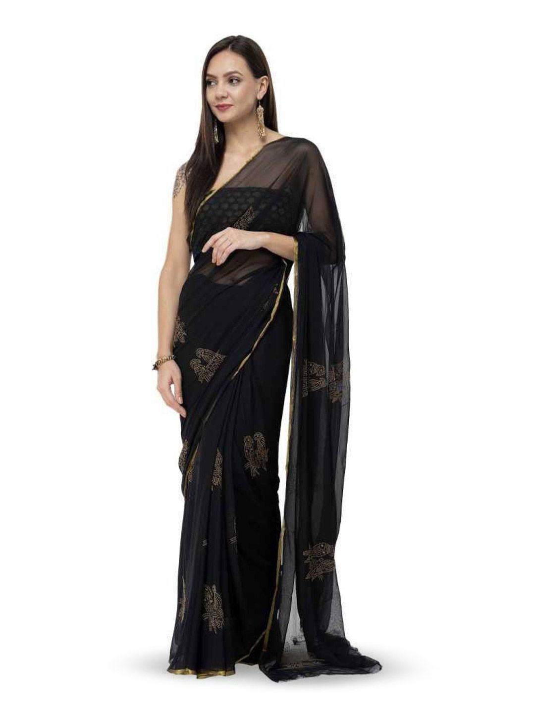 DURGA EMPORIO Ethnic Motifs Zari Pure Chiffon Saree-picture-33