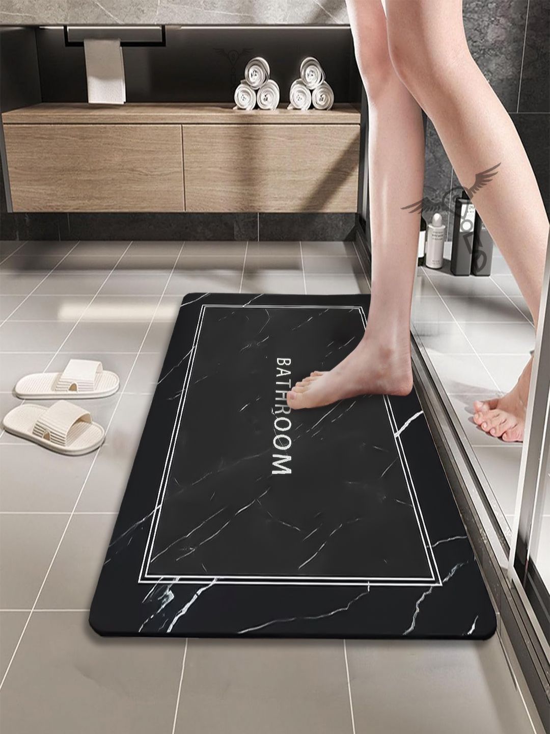 Sittella Black & White Printed Anti-Skid Bath Rug-image-42