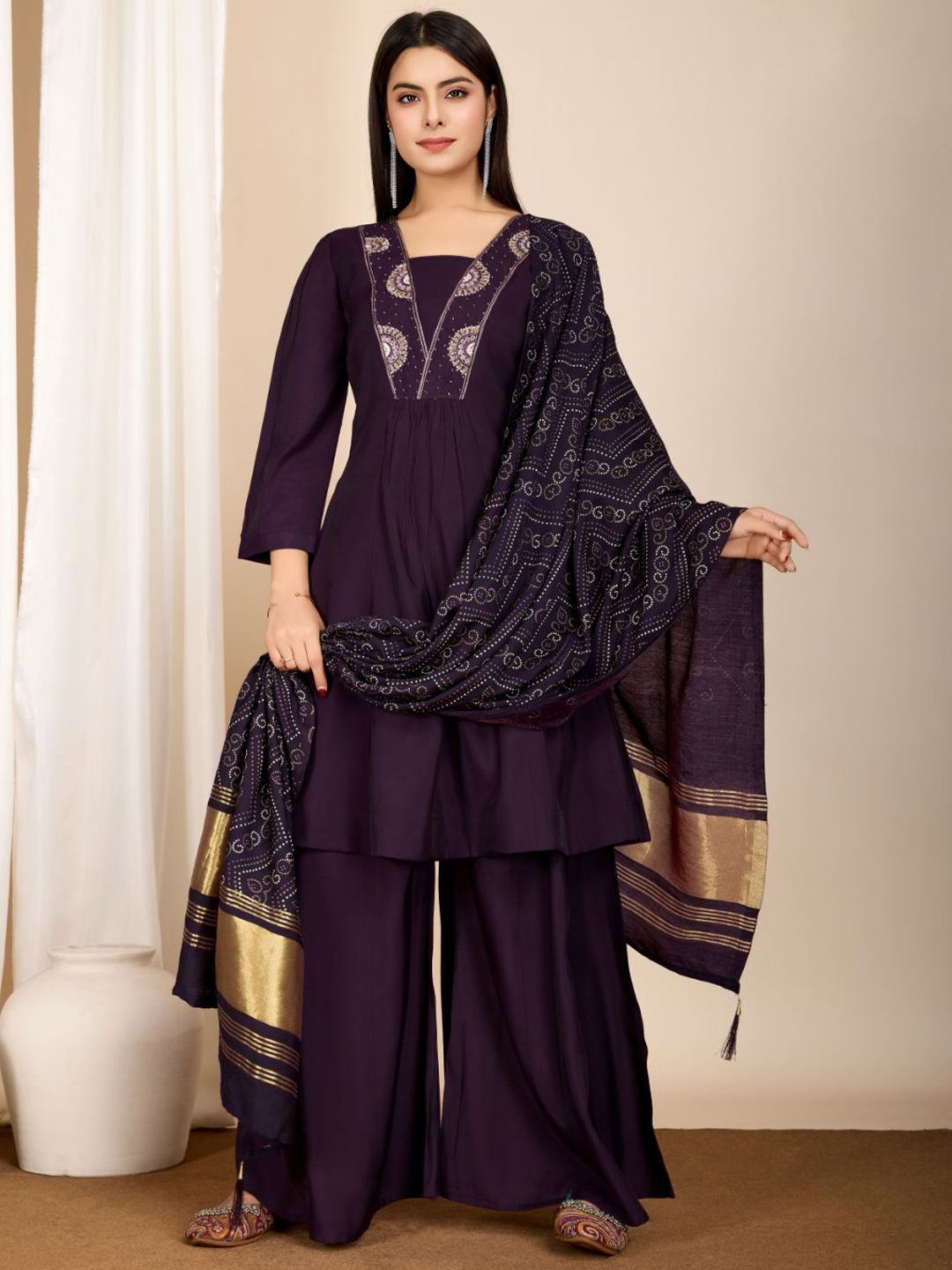 GRISHU COLLECTION Women Fancy Roman Slik Hand Work Kurti Pant Set With Dupatta