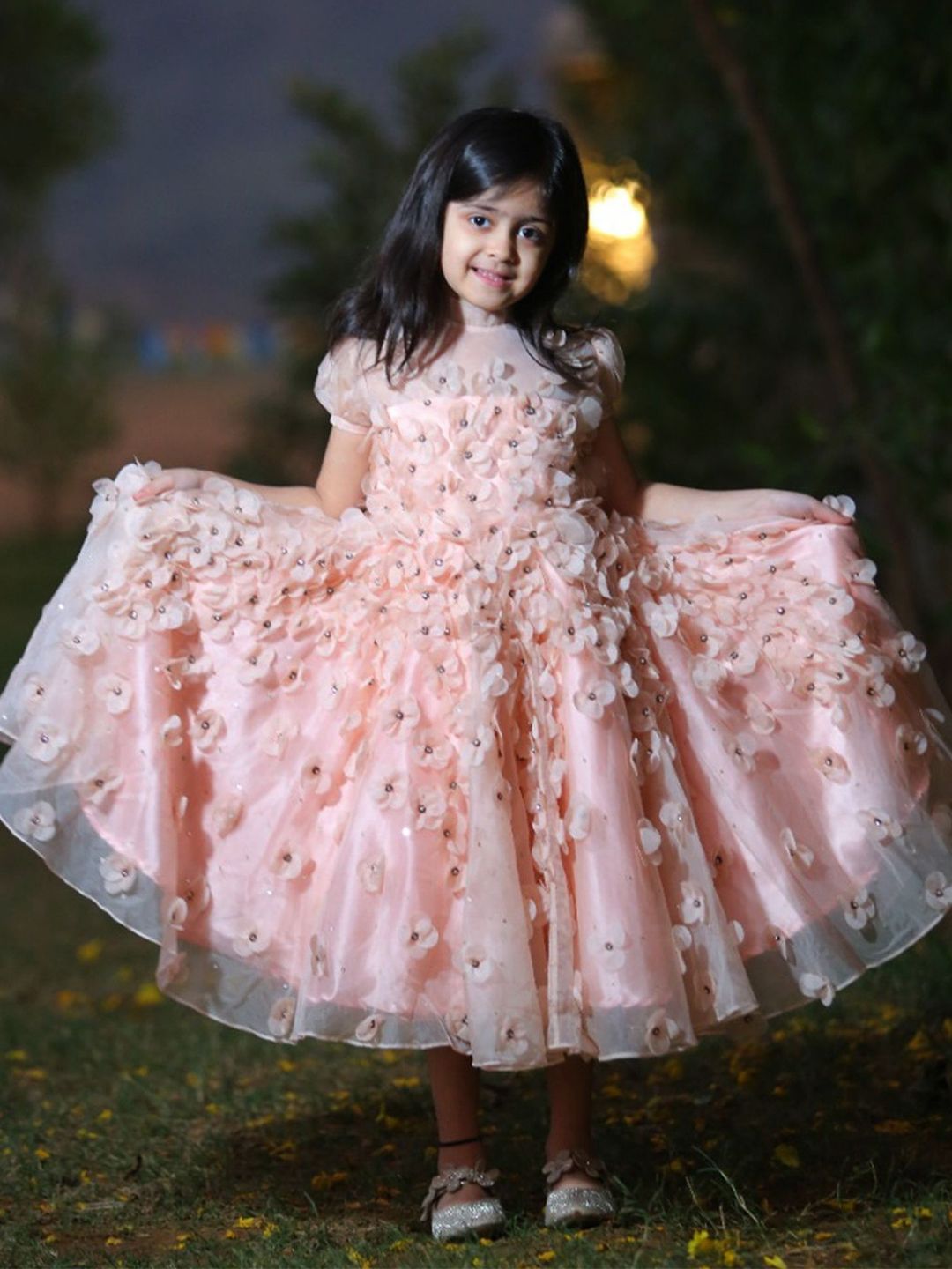 Alyaansh Couture Girls Floral Satin Fit & Flare Dress-picture-30