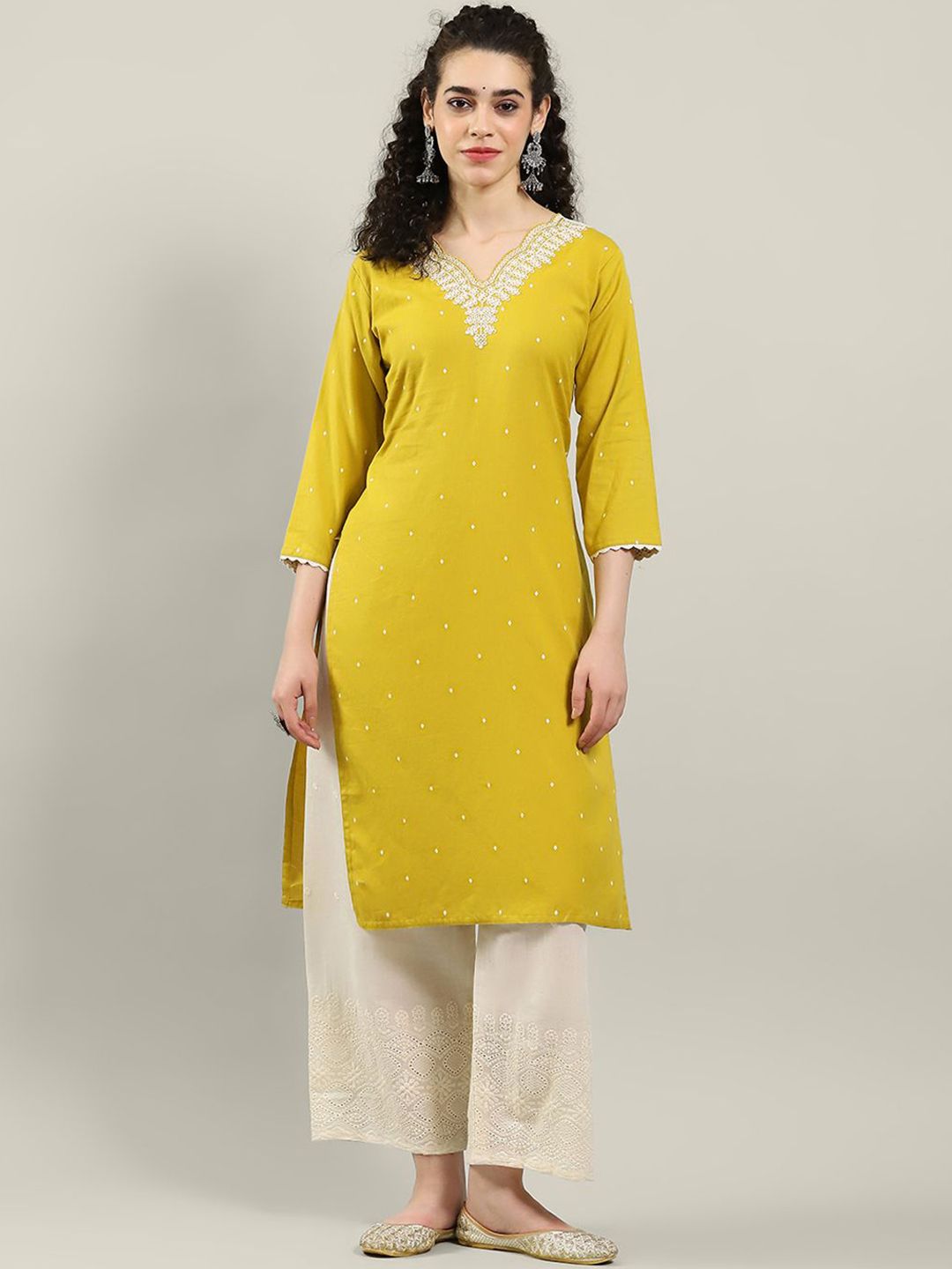 Meena Bazaar Floral Embroidered Thread Work Kurta With Palazzos & Dupatta