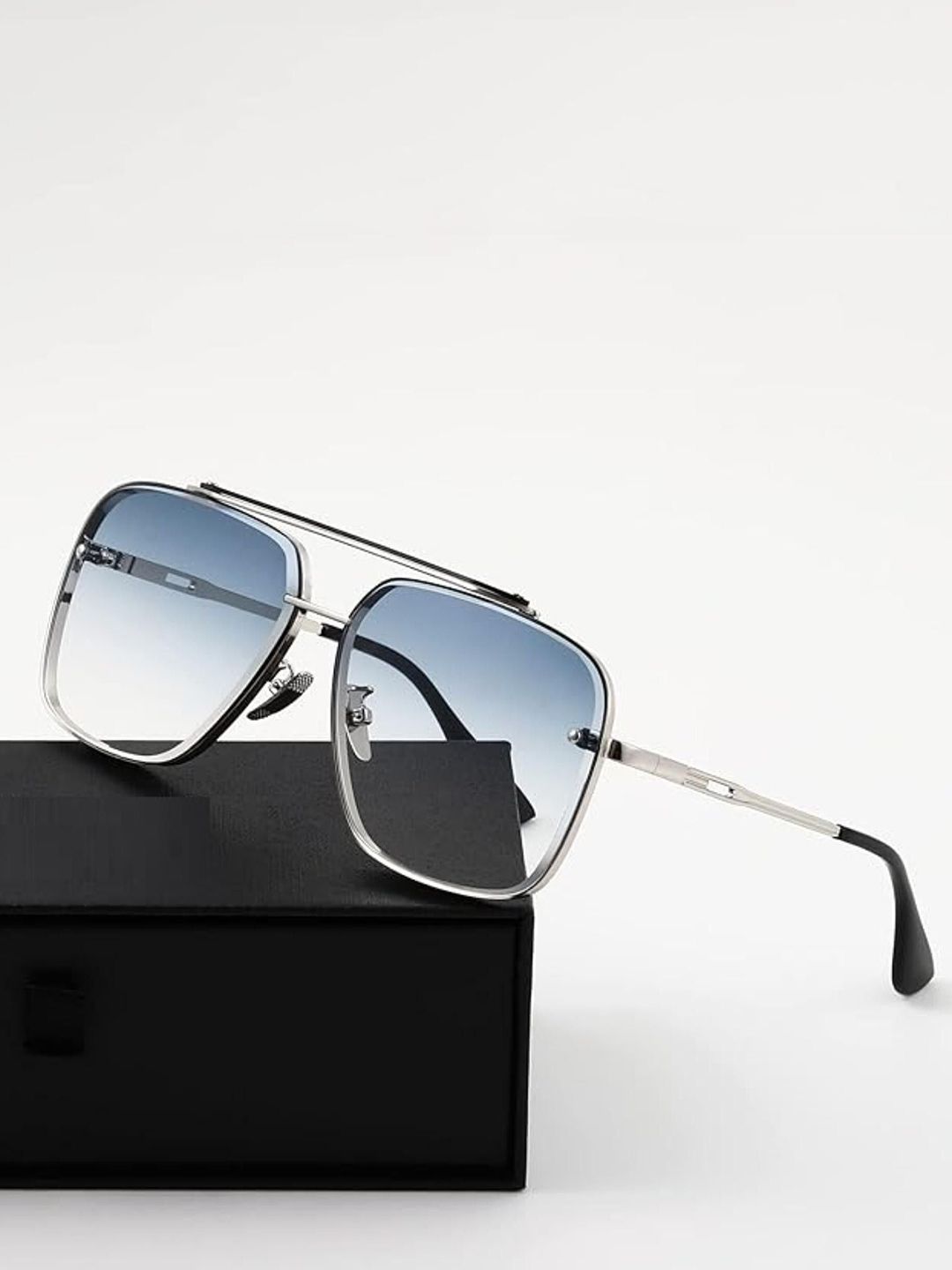 SPADEACES Men Blue Lens & Silver-Toned Square Sunglasses with-image-45