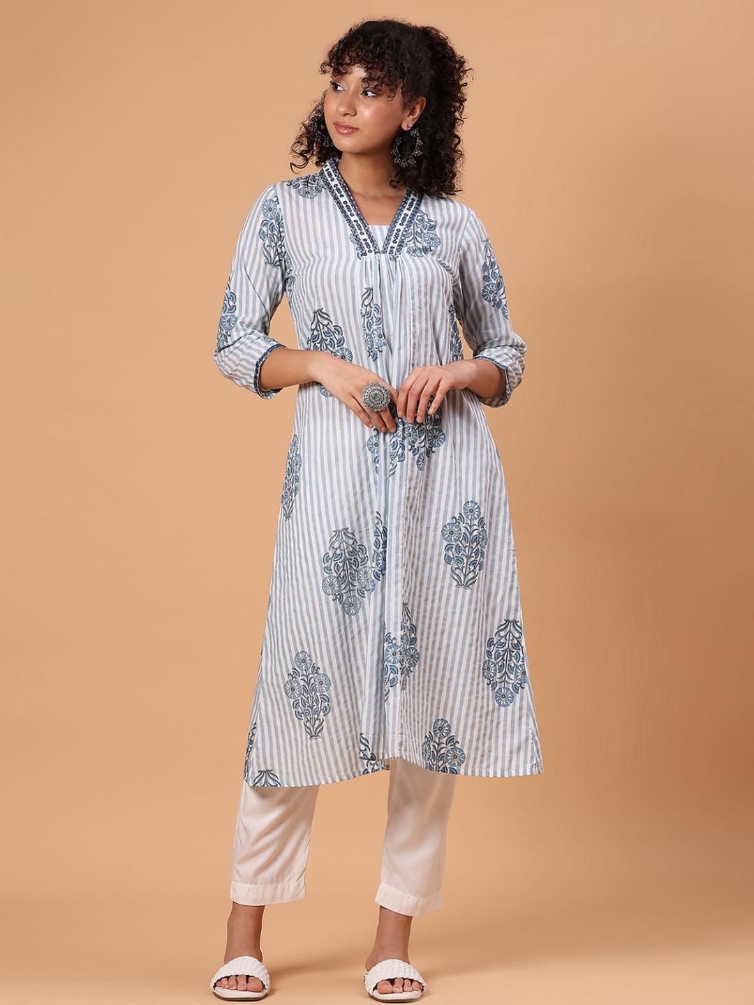 LIMEROAD Women Blue Cotton Kurtas-picture-27