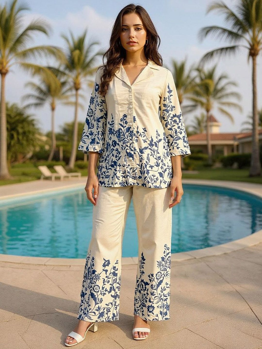 Zummer Printed Shirt Collar Pure Cotton Shirt With Trousers-picture-35