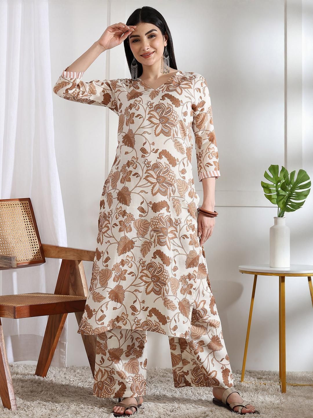 Moda Rapido Women Brown Viscose Rayon Kurta Sets