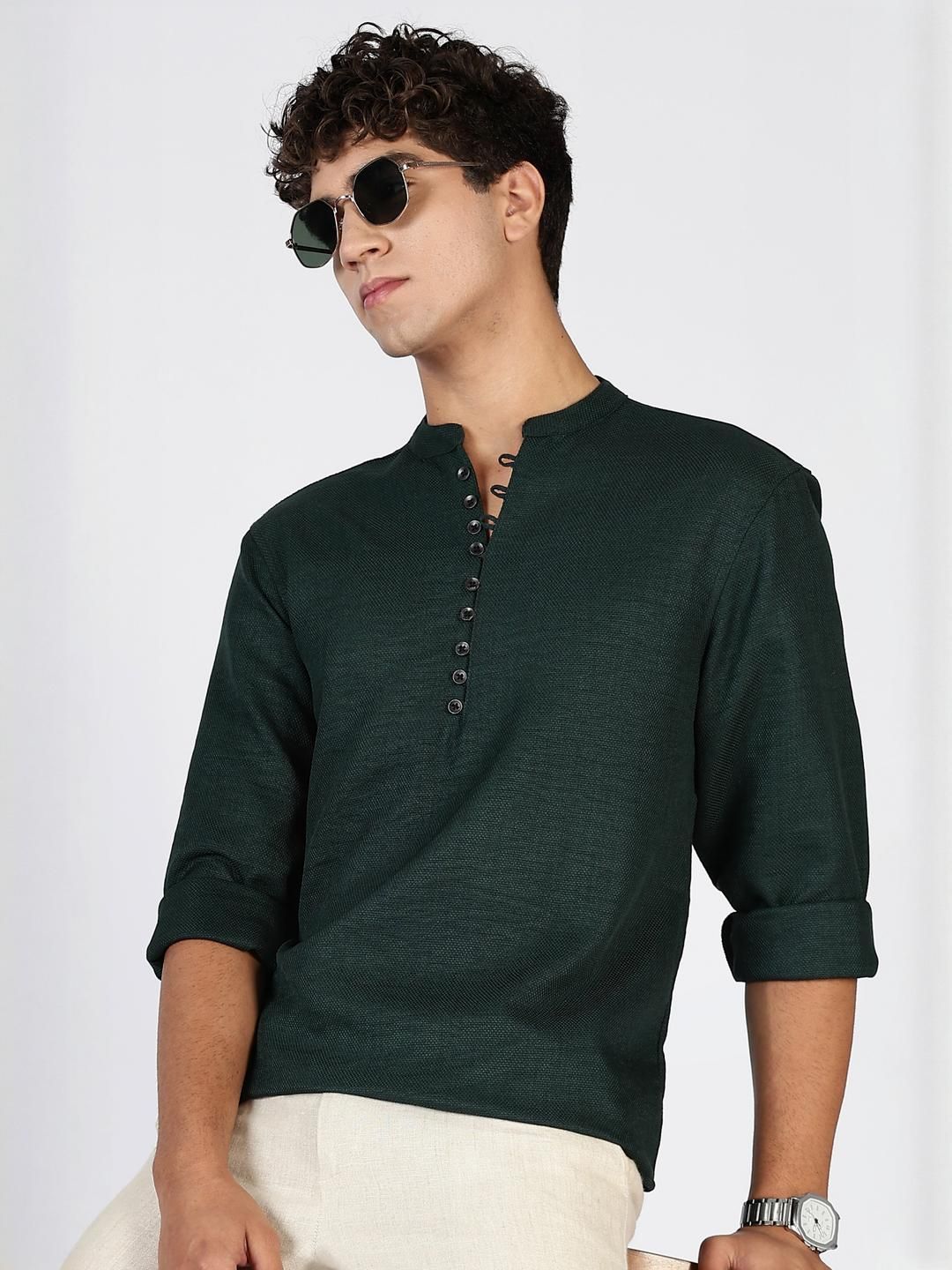 HERE&NOW Men Teal Polyester Kurtas-picture-42