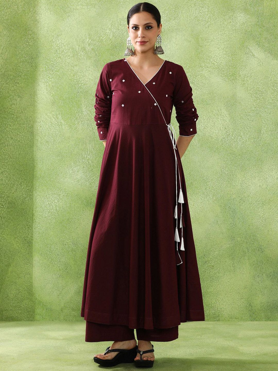 Jaipur Kurti Women Embroidered Angrakha Pure Cotton Kurta with Palazzos