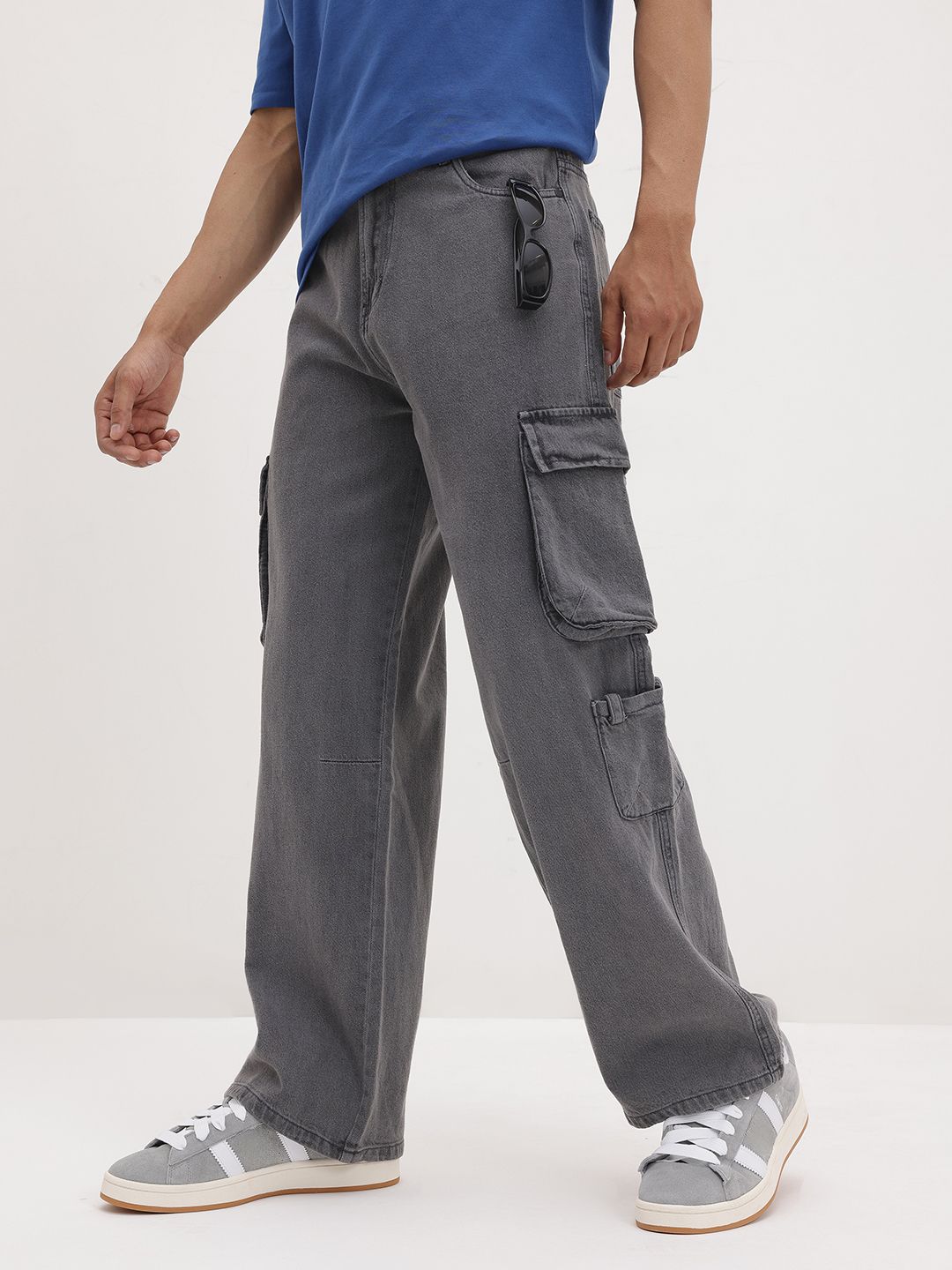 The Roadster Life Co. Men Loose Wide Leg Mid-Rise Cargo Jeans-picture-21