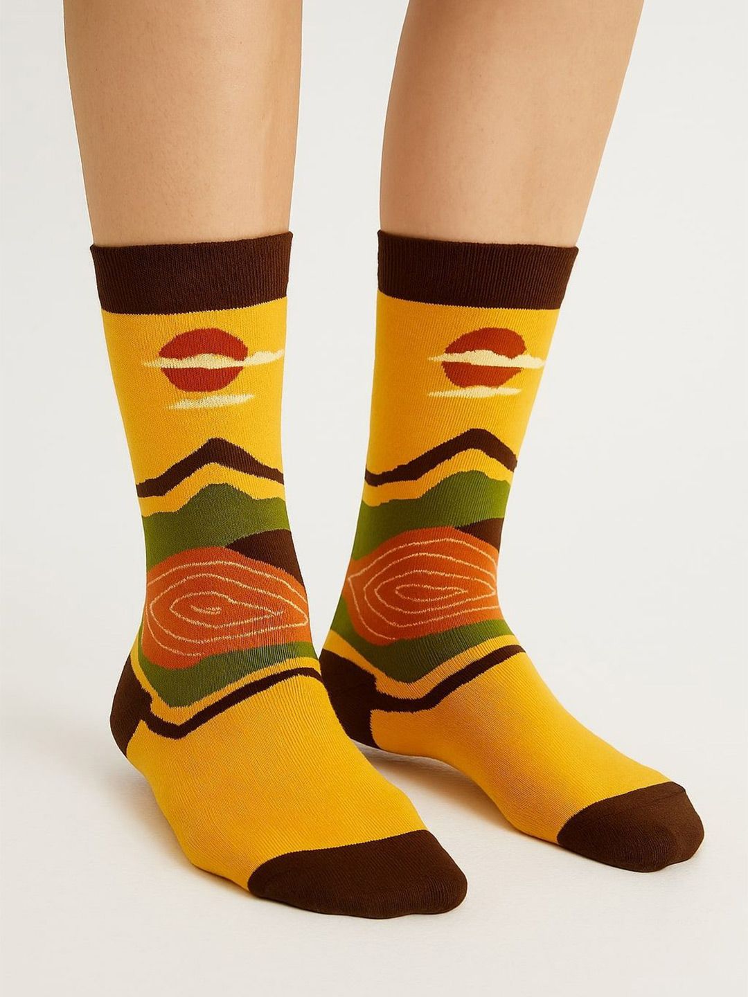 ZEVORA Abstract Patterned Cotton Calf-Length Socks-image-31