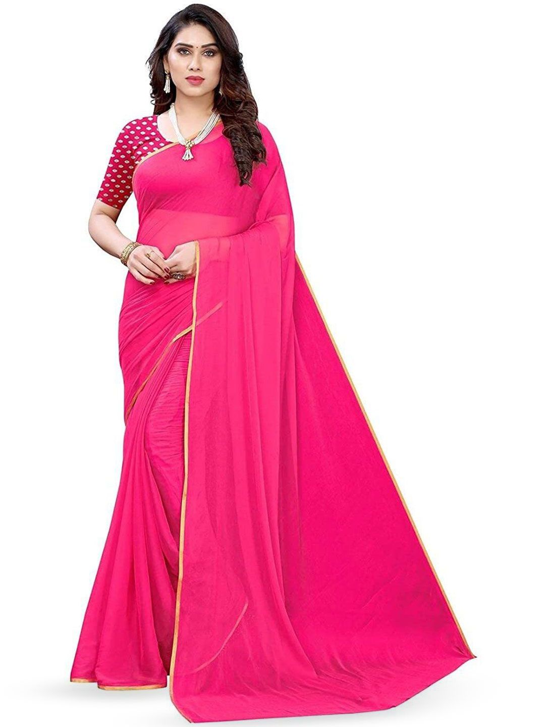 THE FASHION ATTIRE Zari Border Saree with Unstitched Blouse Piece-picture-23