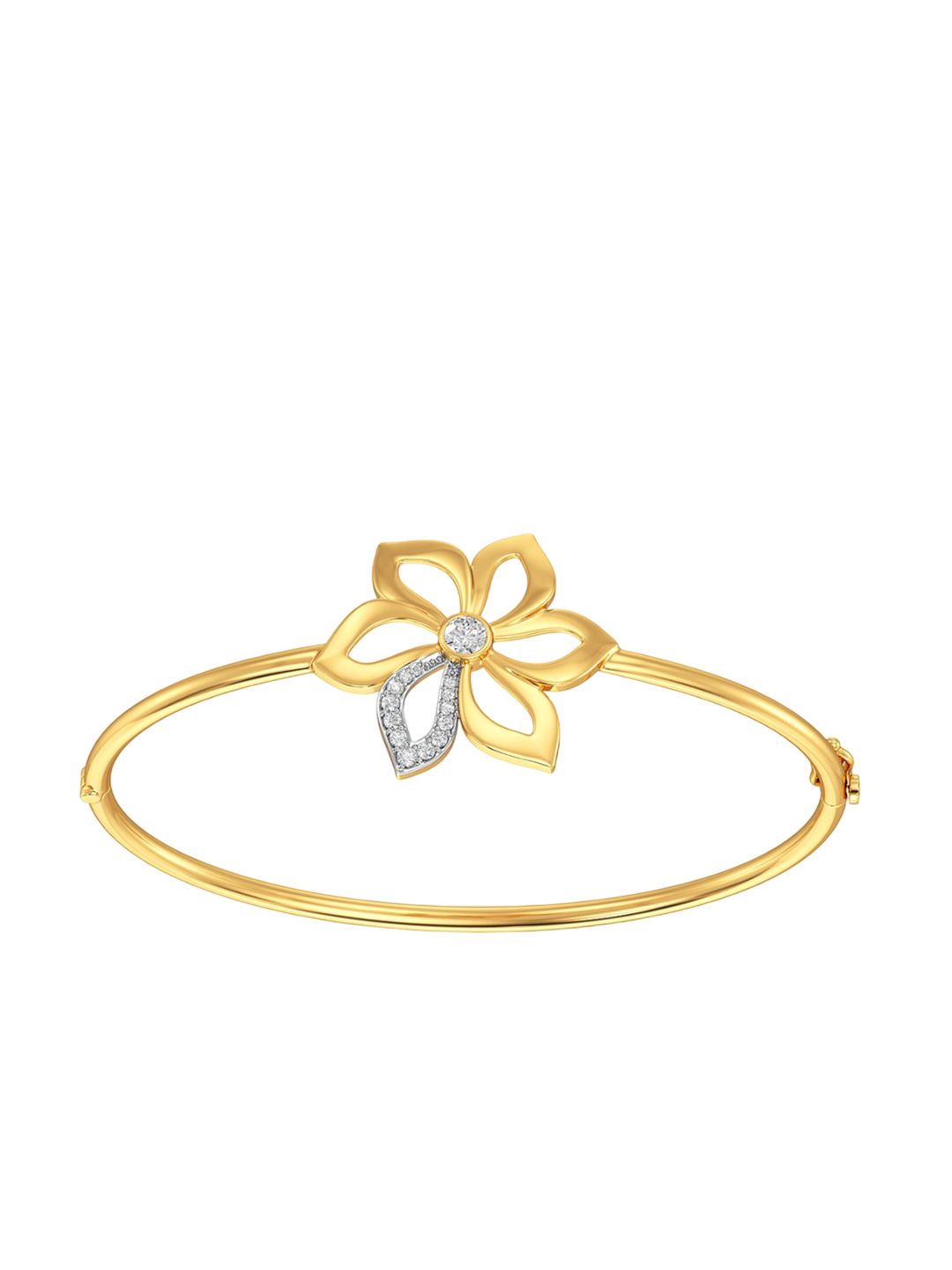 Joyalukkas 18KT Gold Floral Kada Diamond Studded Bracelet-8.08g-picture-17