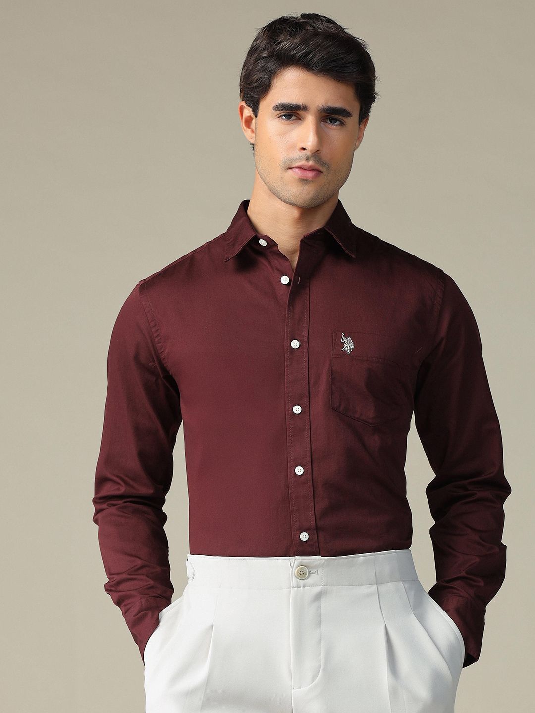 U.S. Polo Assn. Spread Collar Tailored Fit Pure Cotton Shirt-image-5