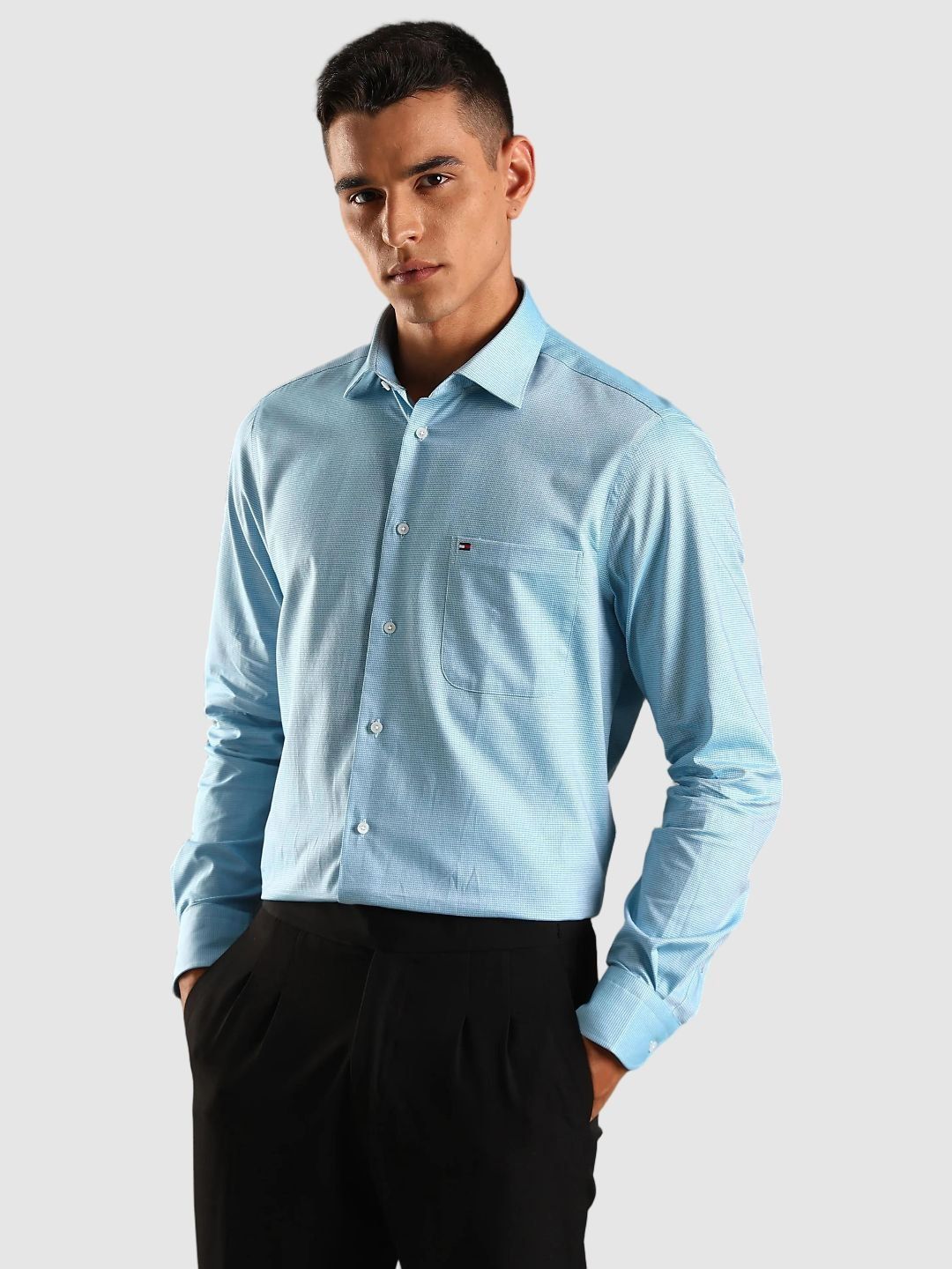 Tommy Hilfiger Self Design Spread Collar Cotton Formal Shirt-picture-23