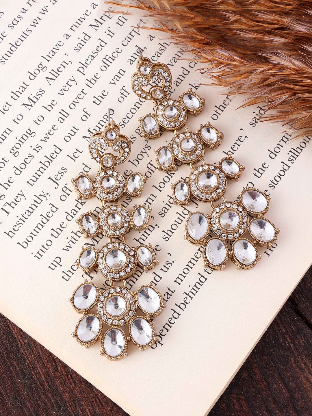 SHONA'S STYLE Brass-Plated Artificial Stones Studded Circular Shaped Drop Earrings-picture-24