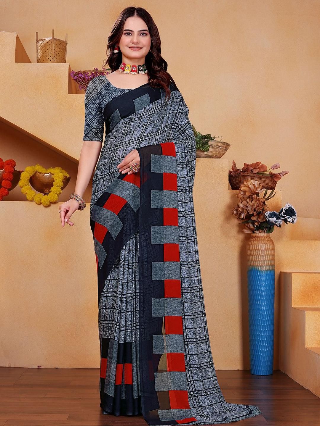 KANOODA Ethnic Motifs Printed Pure Georgette Saree-picture-12