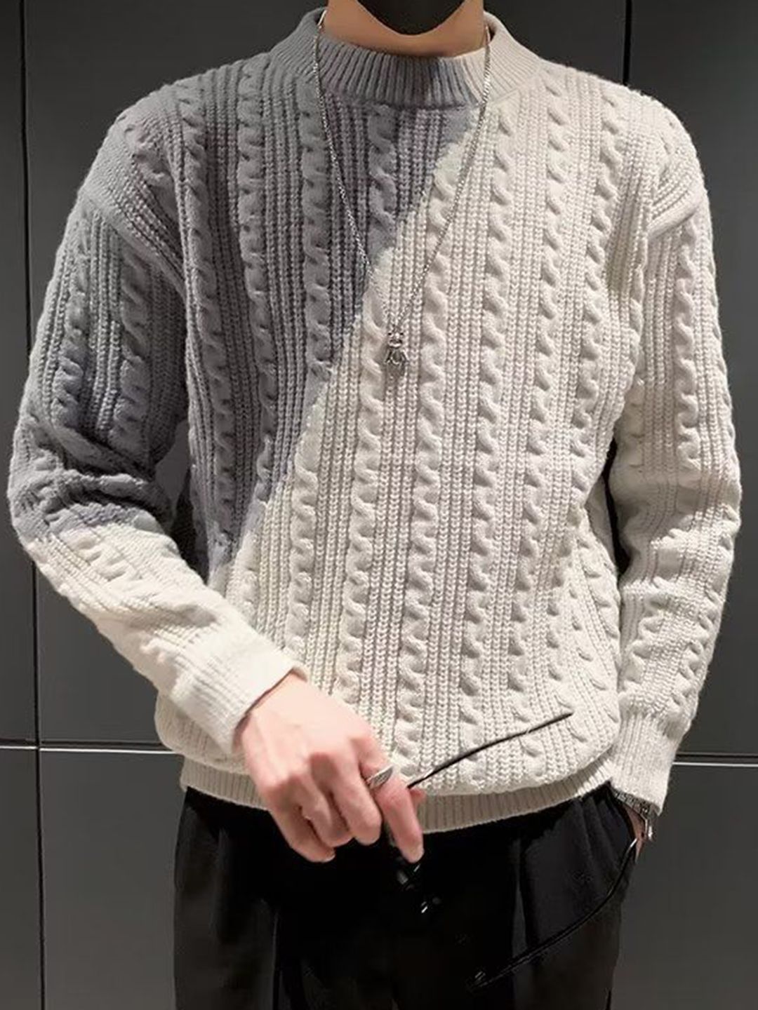 StyleCast Men Geometric Self Design High Neck Pullover-picture-27