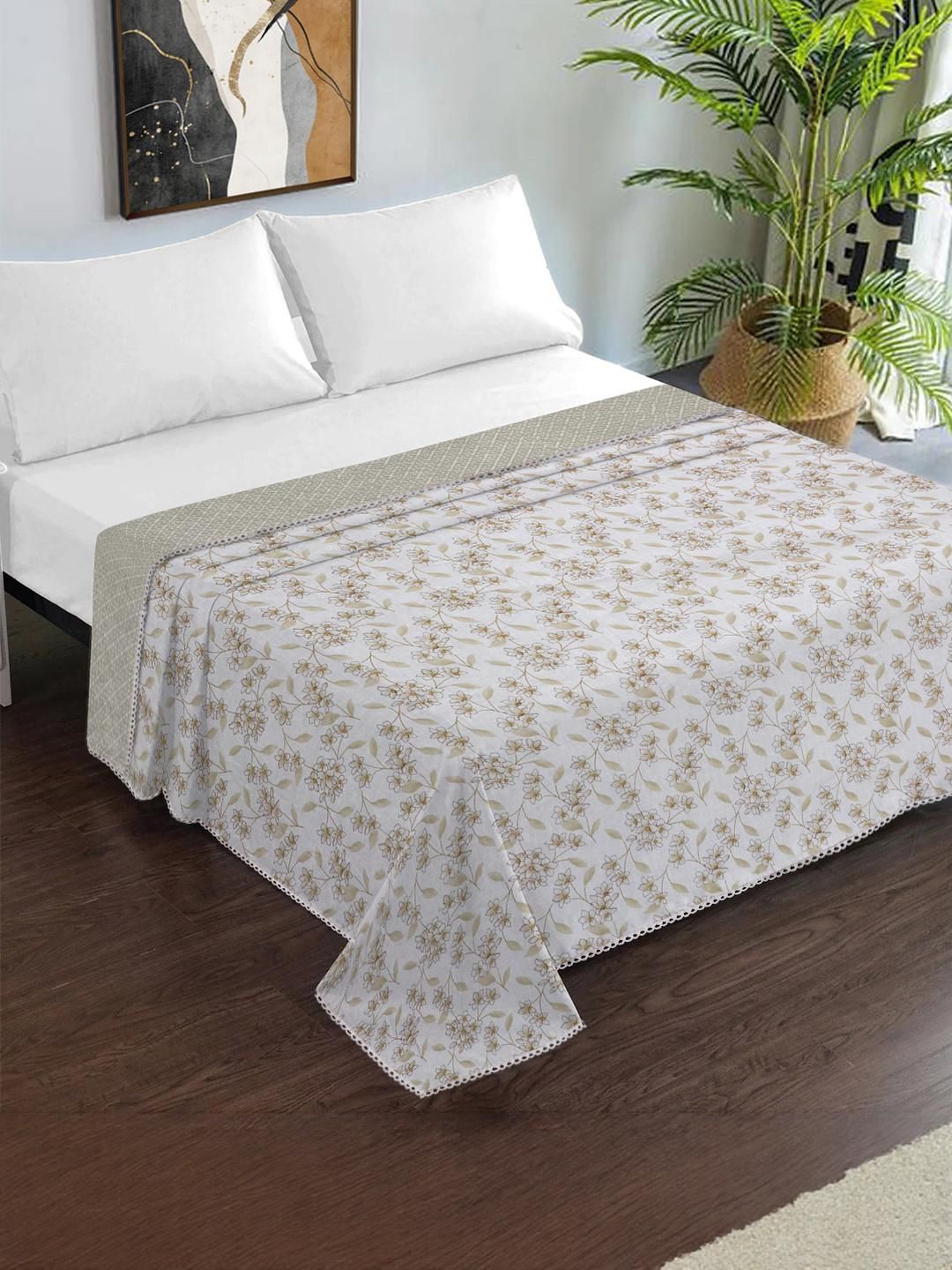 Myntra Elegant Homes Beige Floral Printed AC Room 150 GSM Cotton Double Bed Dohar-picture-34