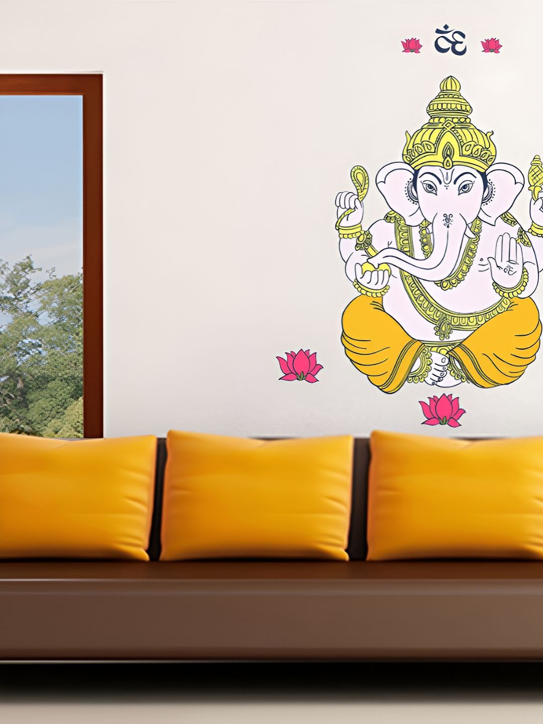 LANSTICK White & Yellow Lord Ganesha Printed Self-Adhesive WallStickers-image-3
