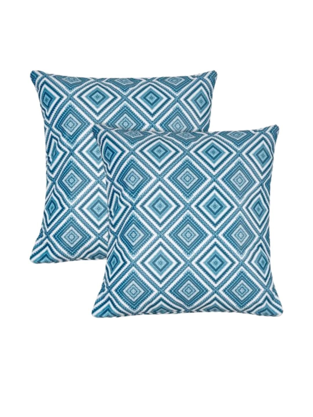DREAMY URBAN Blue Set of 2 Geometric Square Cushion Covers-image-2