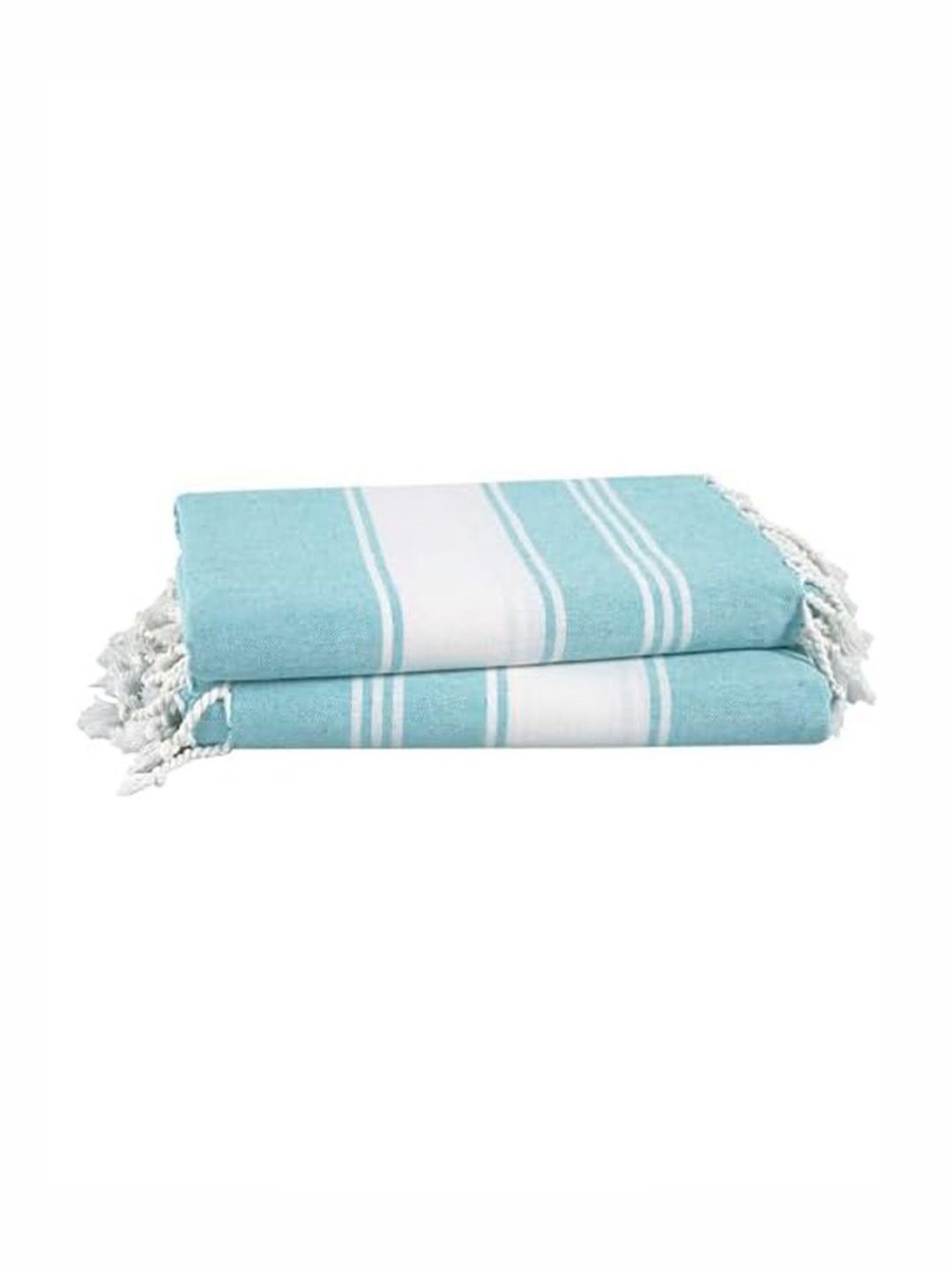 LANE LINEN 2-Pcs Blue & White Striped Pure Cotton Turkish Hammam Beach Towels