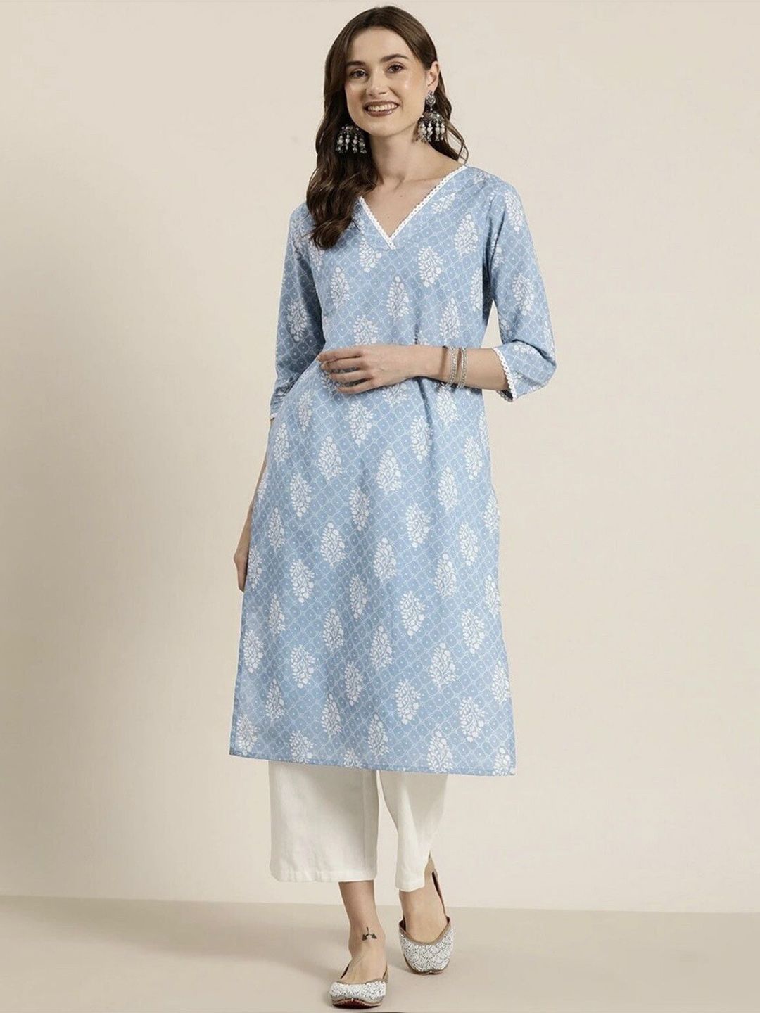 Wawlooks Ethnic Motifs Printed V-Neck Straight Kurta-picture-14