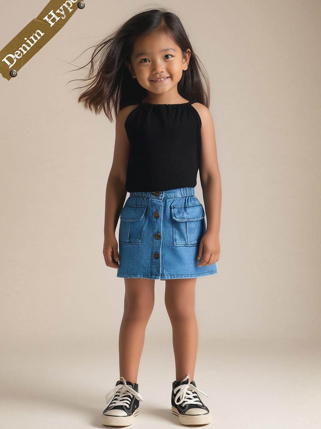 hopscotch 2-Pc City Pop Cotton T-shirt & Denim Skirt-picture-27