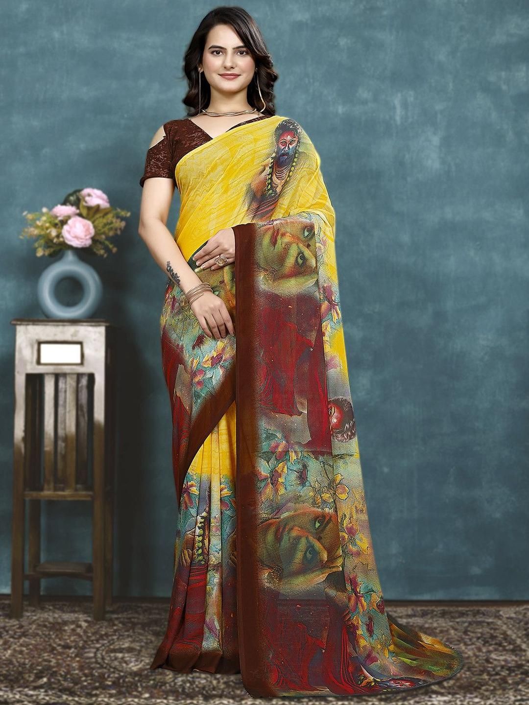 KANOODA Ethnic Motifs Printed Pure Georgette Saree-picture-13
