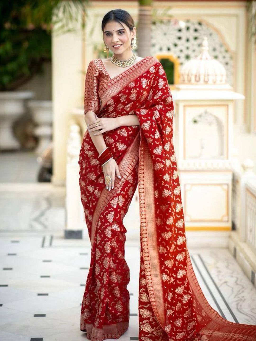 VILLE FASHION Ethnic Motifs Zari Banarasi Saree-picture-19