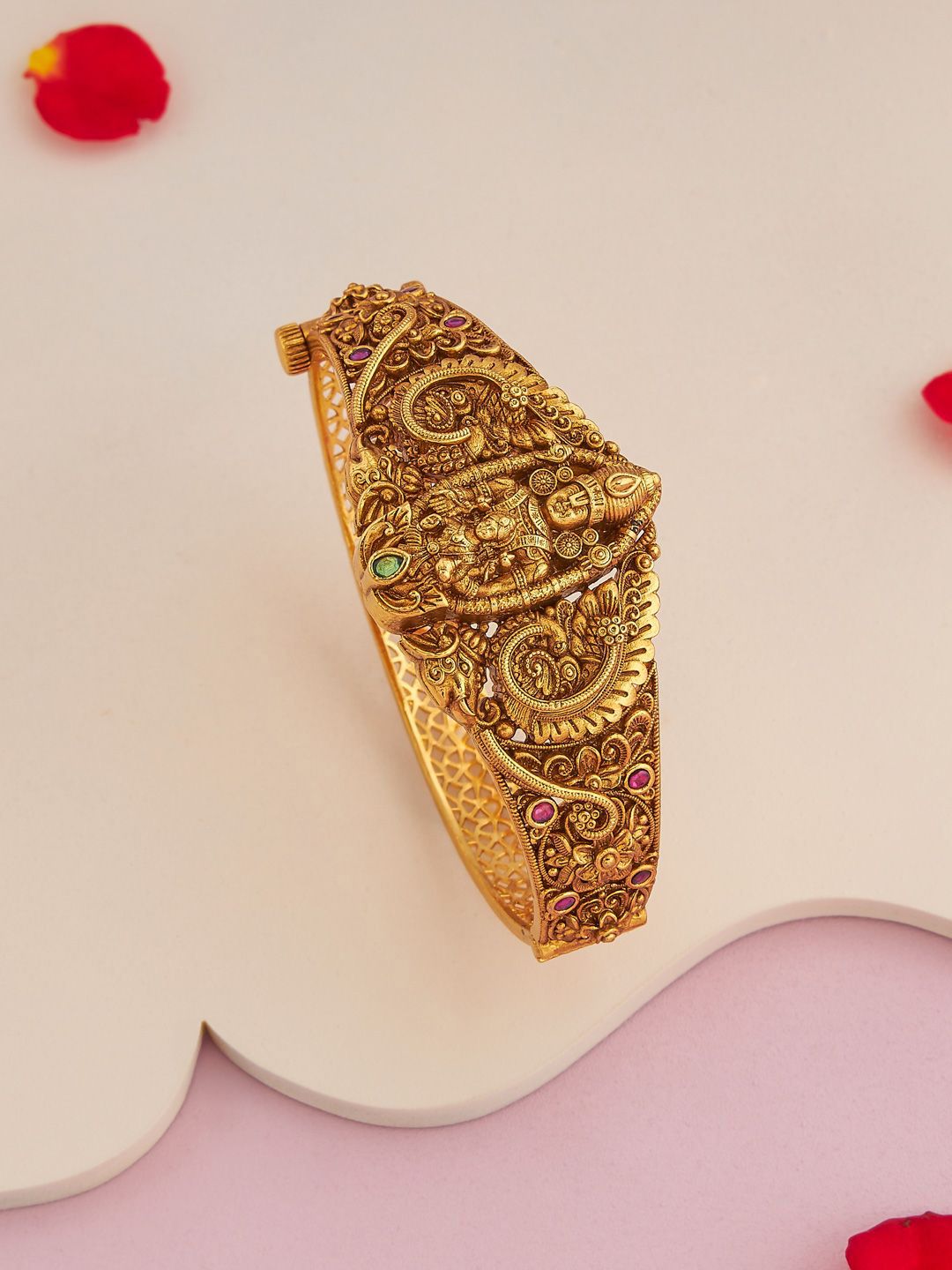 Kushal's Fashion Jewellery Ruby-Green Gold-Plated Ethnic Antique Kada Bangle-picture-53