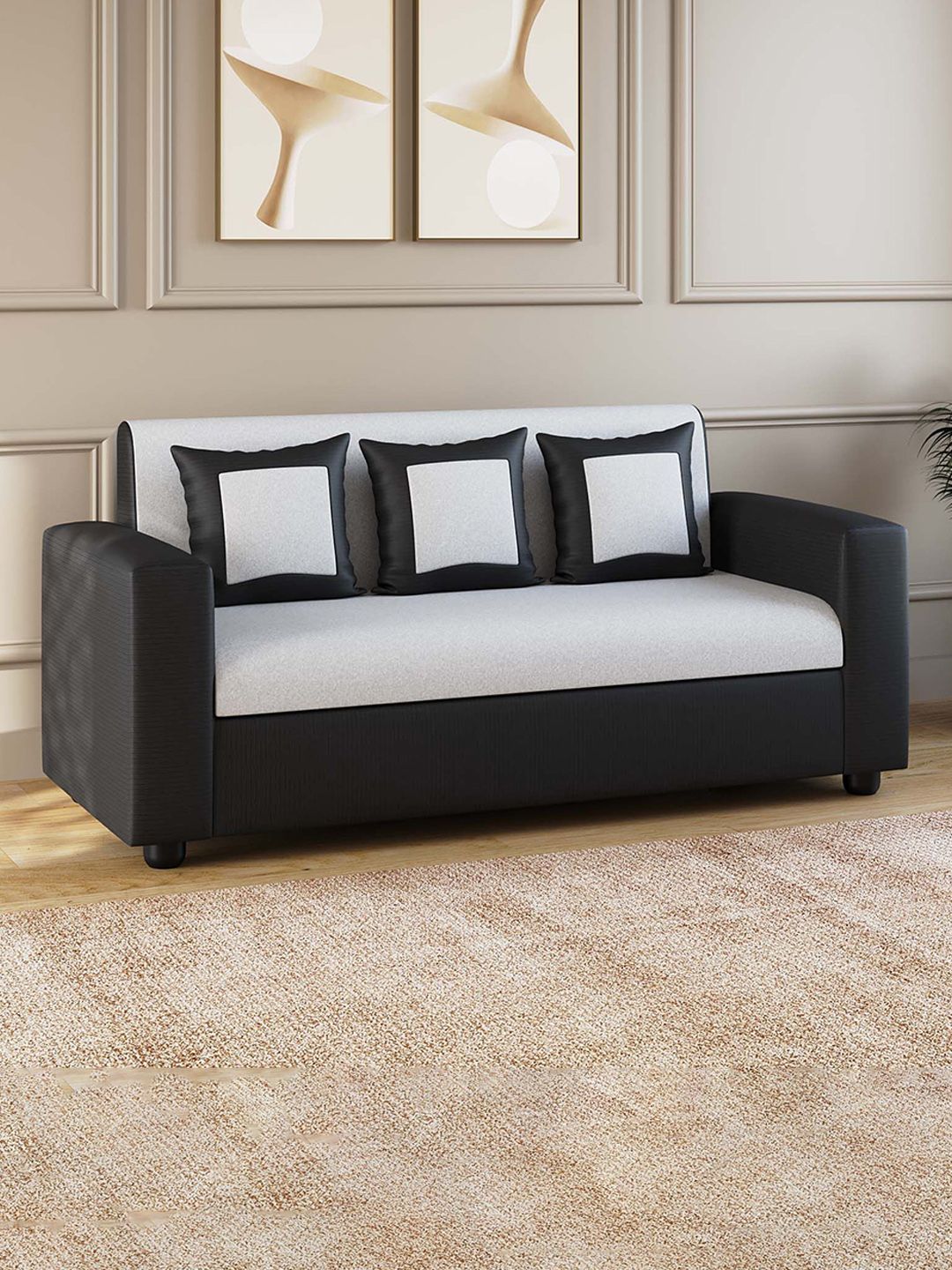 Westido HavenHue Black Ultra Comfortable 3 Seater Sofa-image-41