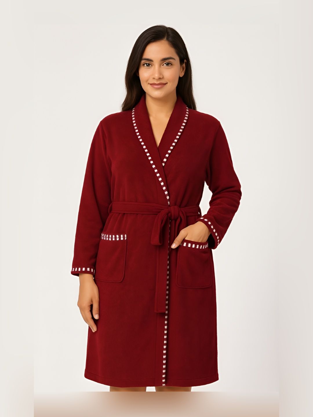 LacyLook Striped Cotton Shawl Collar Long Sleeve Bath Robe & Wraps-picture-47